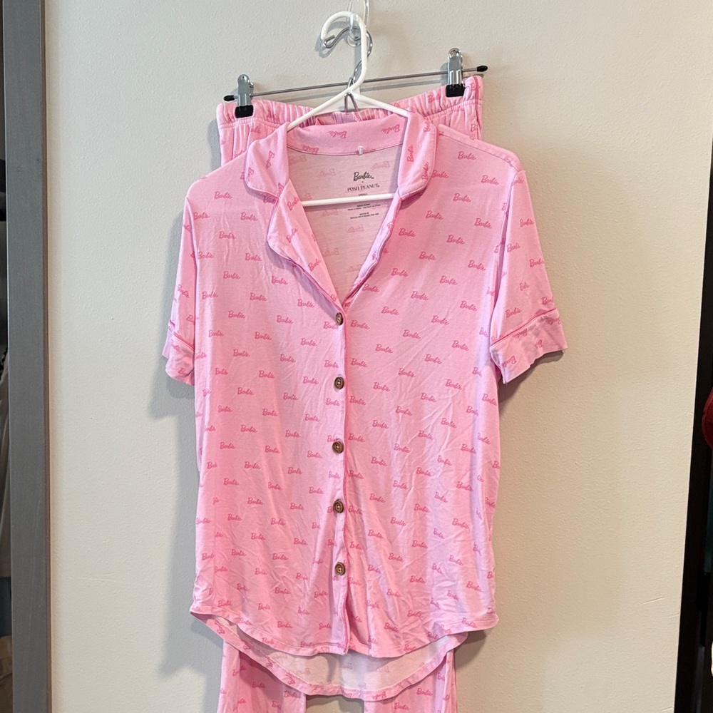 Posh Peanut Women’s Barbie Light Pink Short-Sleeve Button Pajama Set